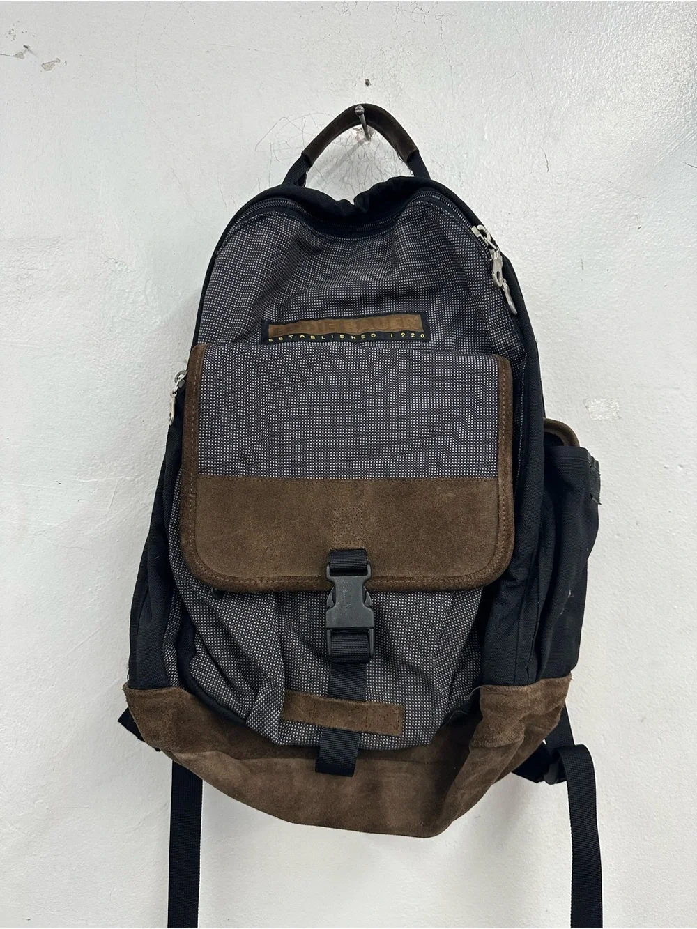 Eddie Bauer Brown & Gray Suede-Accent Men's Backpack vintage leather